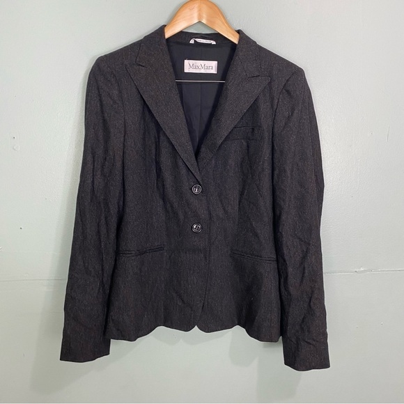 Max Mara Gray Wool Blend Blazer Sz 14 FLAWED - Picture 1 of 9